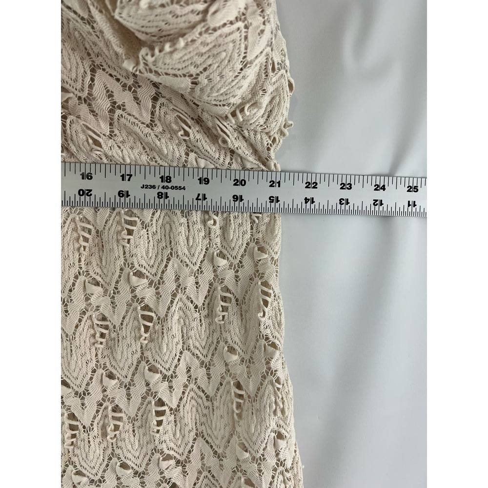 Emma Rose Medium Boho Lace Tan Brown Ruflle Bell Sleeve Top Pullover - Picture 8 of 9